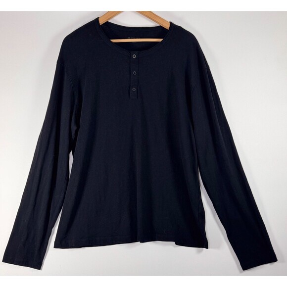 AllSaints Figure Long Sleeve Henley Mens XXL Black Cotton Regular Fit Casual - Picture 1 of 12